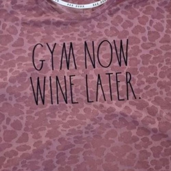 Rae Dunn XL Gym Now Wine Later Leopard Print Workout Crop Top Athletic Shirt - Picture 2 of 5